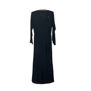 Pomandere Womens Black Viscose Wool Long Sleeve Faux Wrap Maxi Dress Size 6